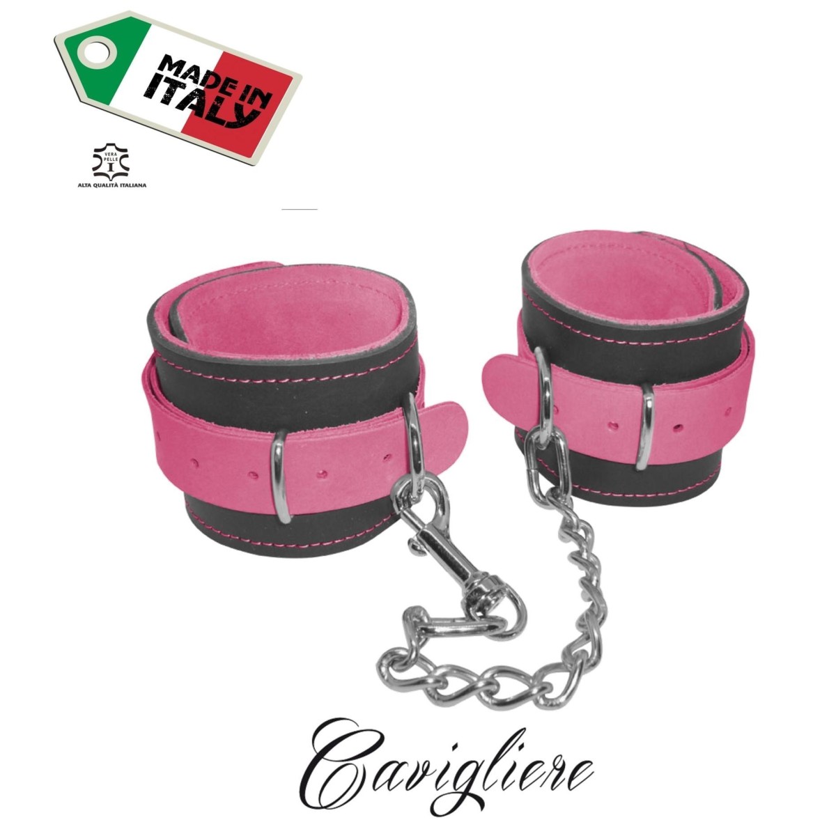 Cavigliere costrittive vera pelle nero e rosa