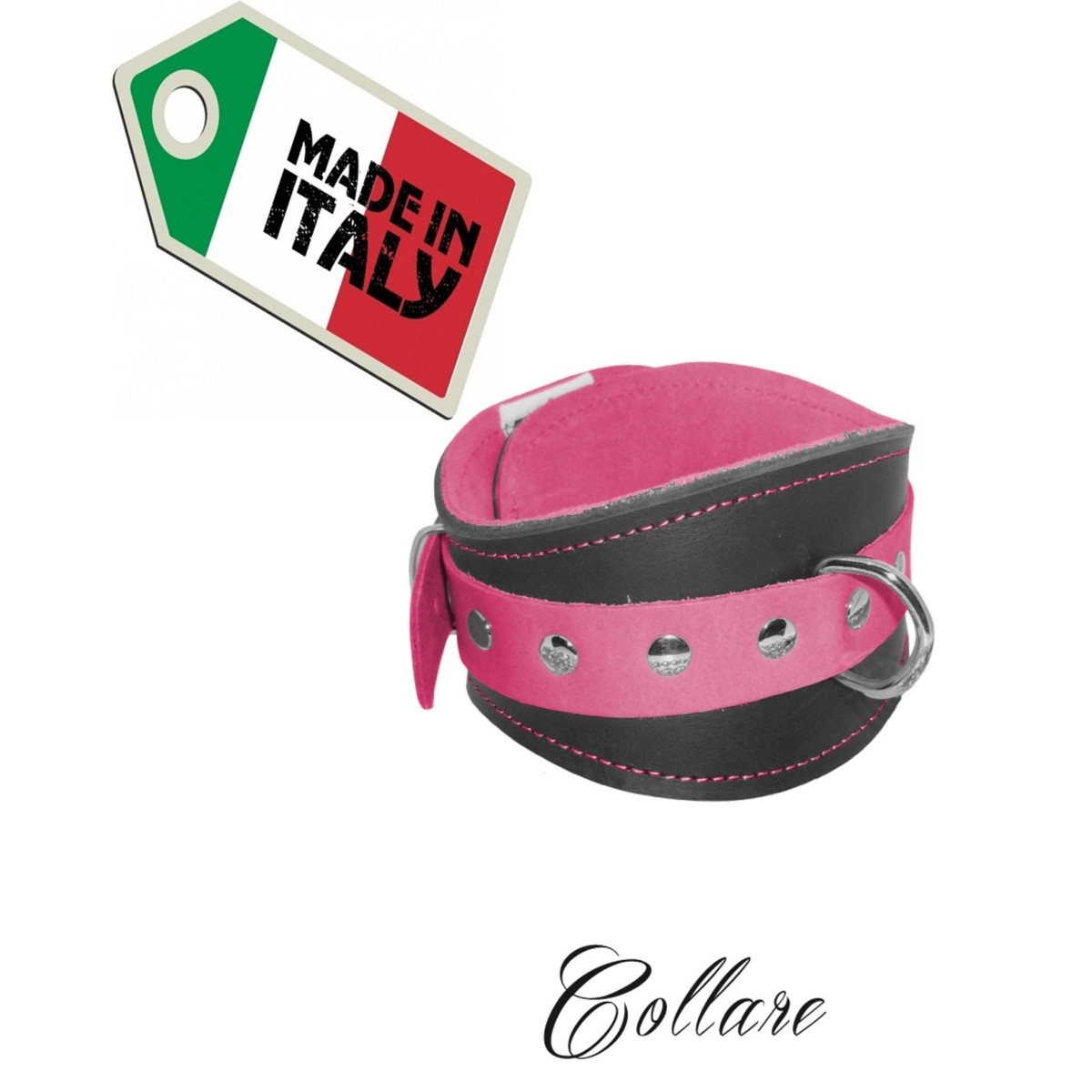 Collare BDSM vera pelle nero rosa