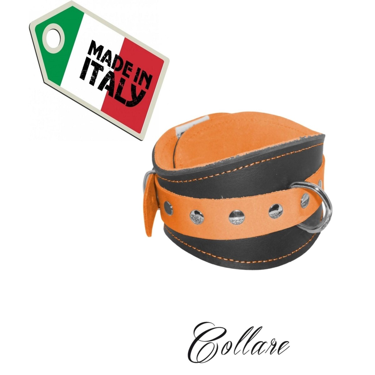 Collare BDSM vera pelle nero arancio