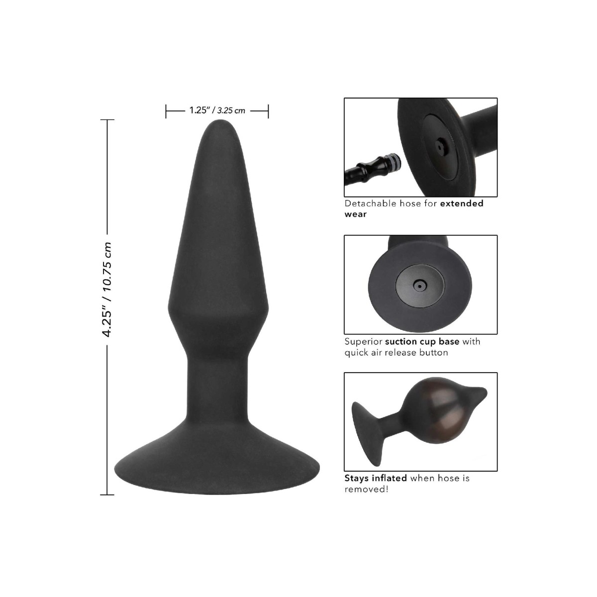 Plug anale nero silicone gonfiabile medium