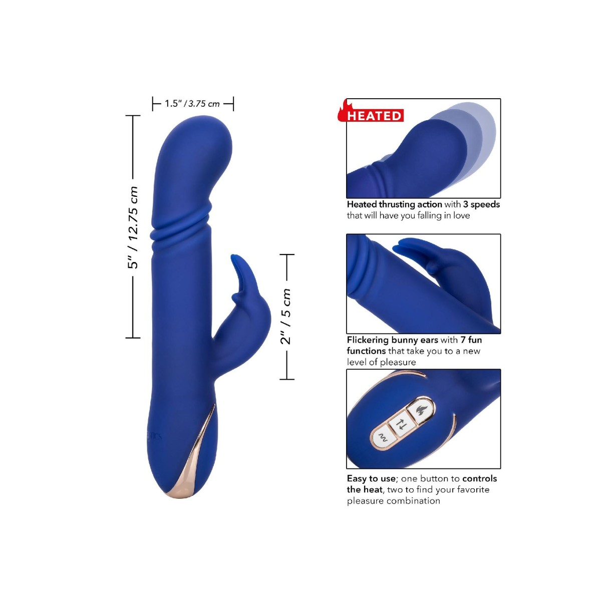 Vibratore rabbit a spinta riscaldante blu