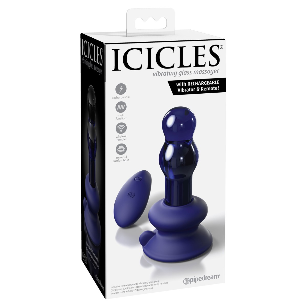 Plug anale in vetro vibrante blu Icicles 83