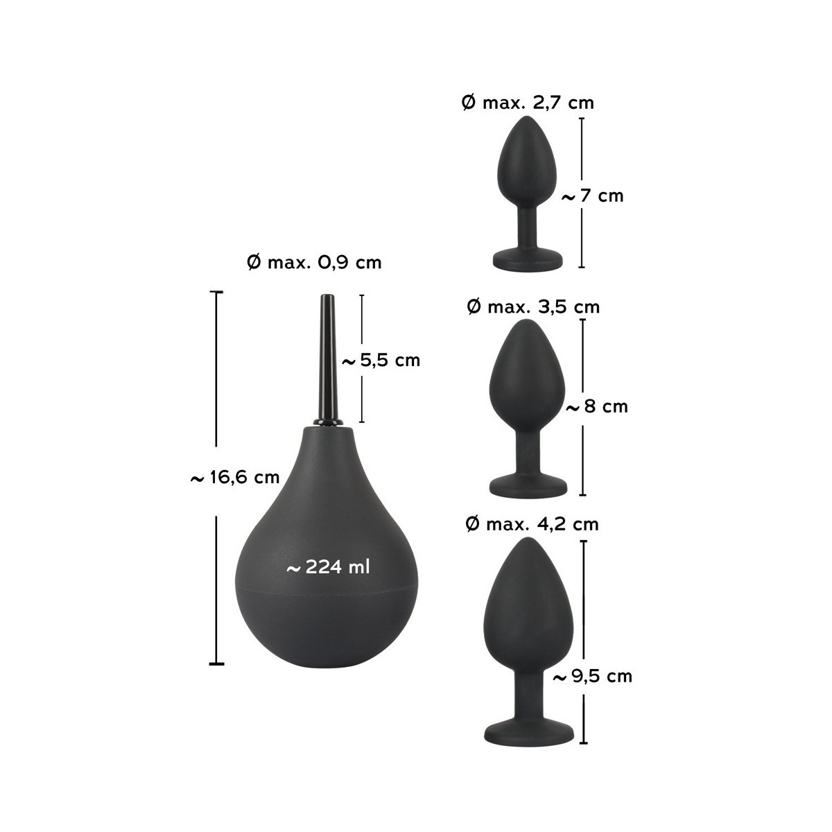 Kit 3 plug anali + Doccia intima silicone