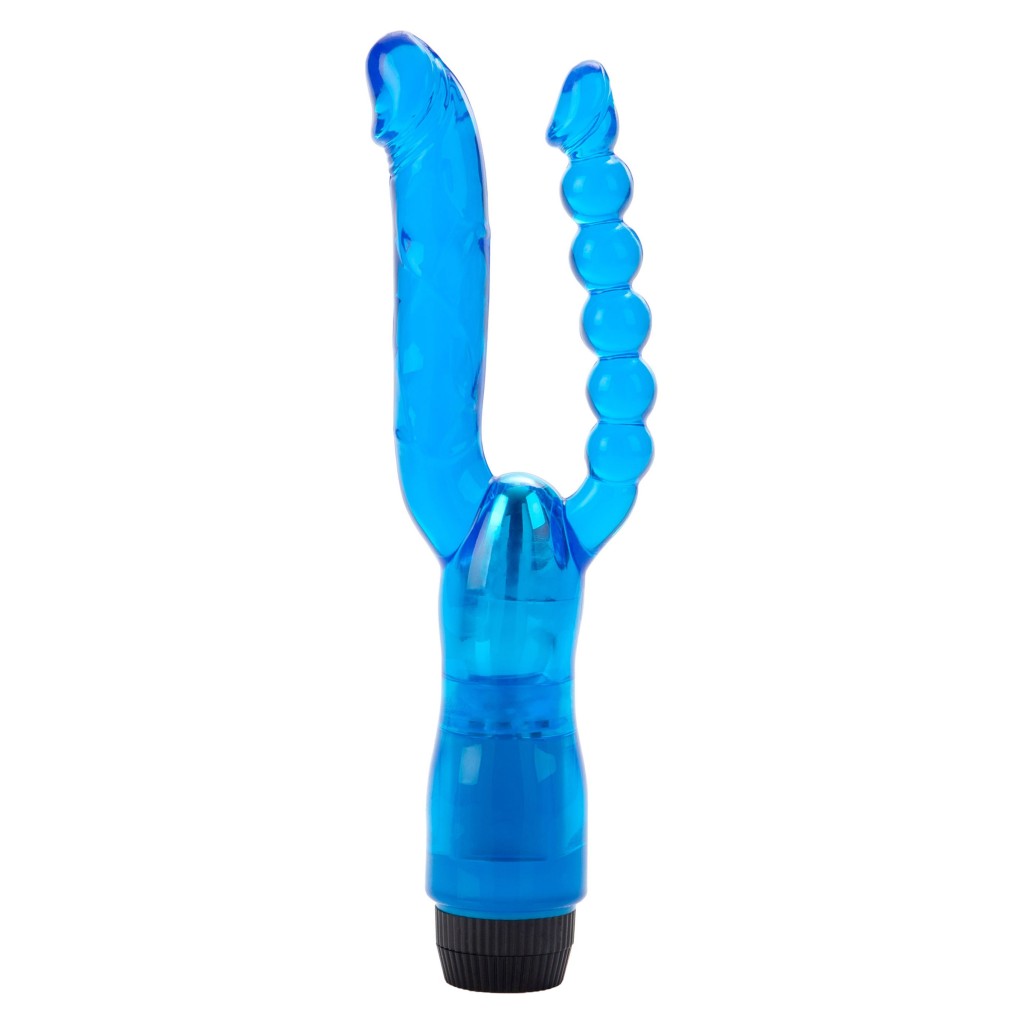 Vibratore doppio vaginale anale blu