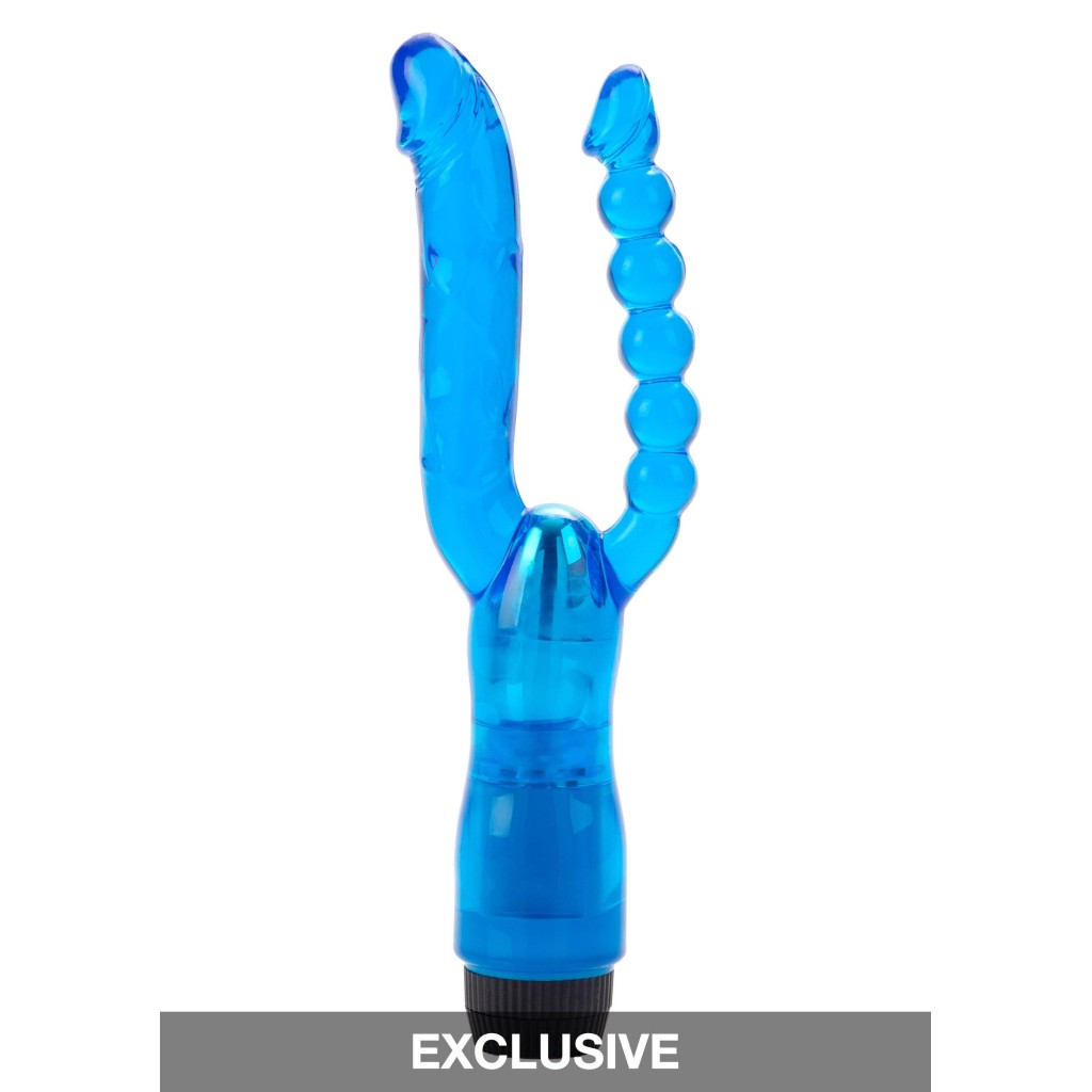 Vibratore doppio vaginale anale blu