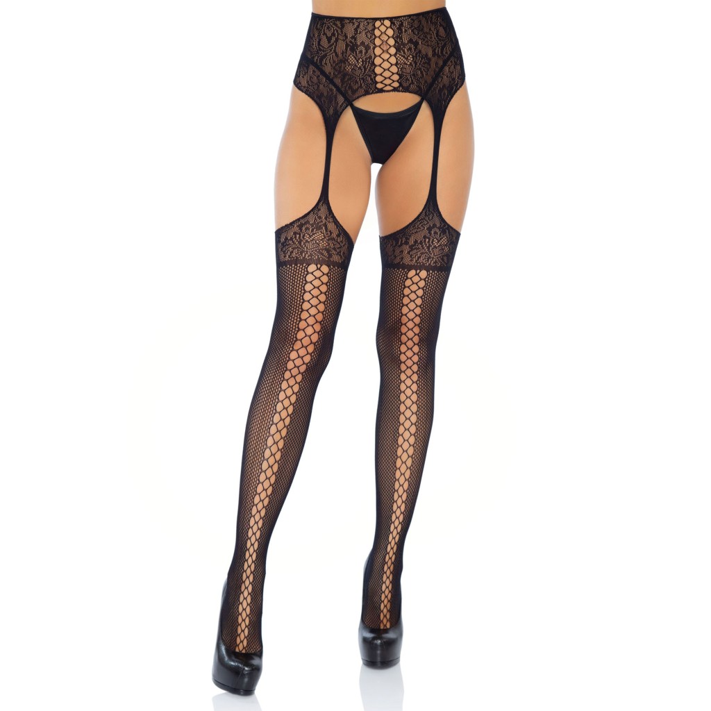 Collant Lace Up Garterbelt Stockings neri