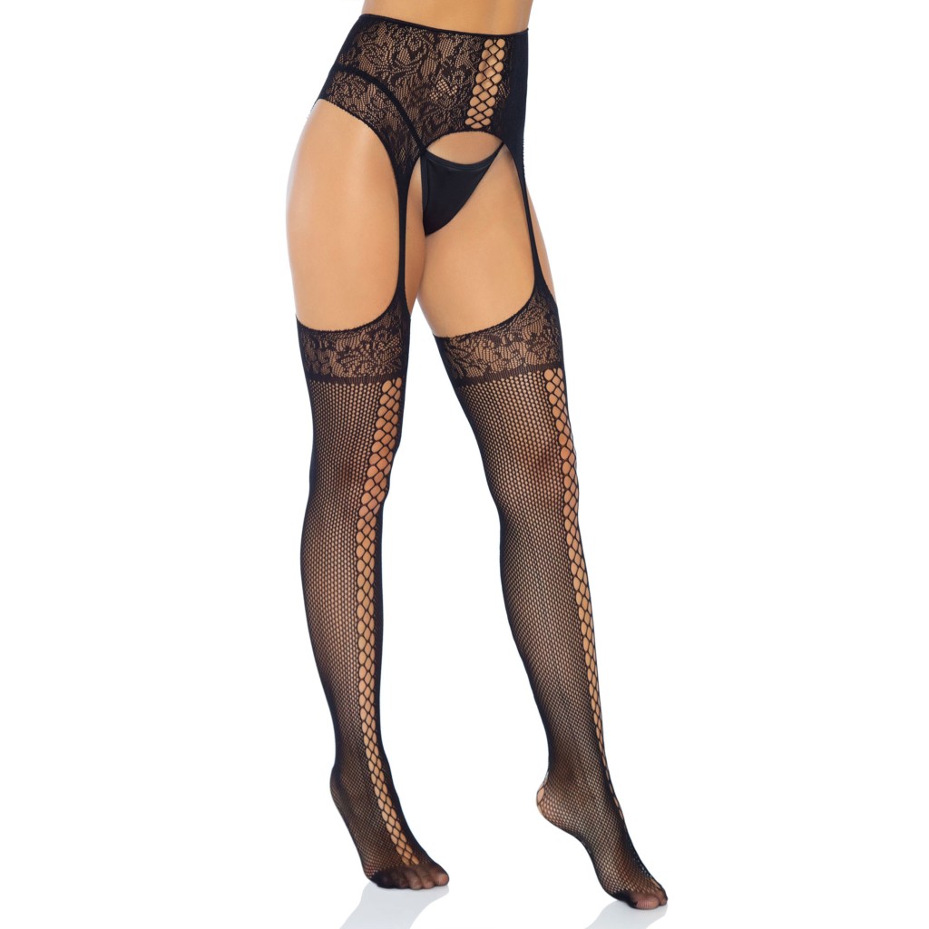 Collant Lace Up Garterbelt Stockings neri