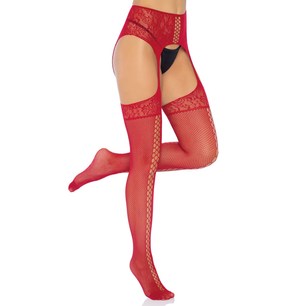 Collant Lace Up Garterbelt Stockings red