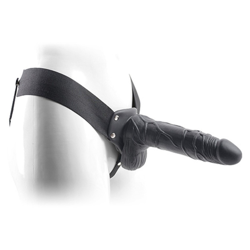 Cintura elastica con vibratore cavo e testicoli nero