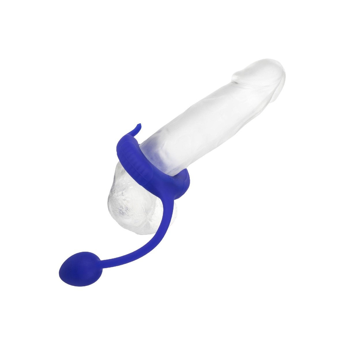 Anello pene con plug blu vibrante