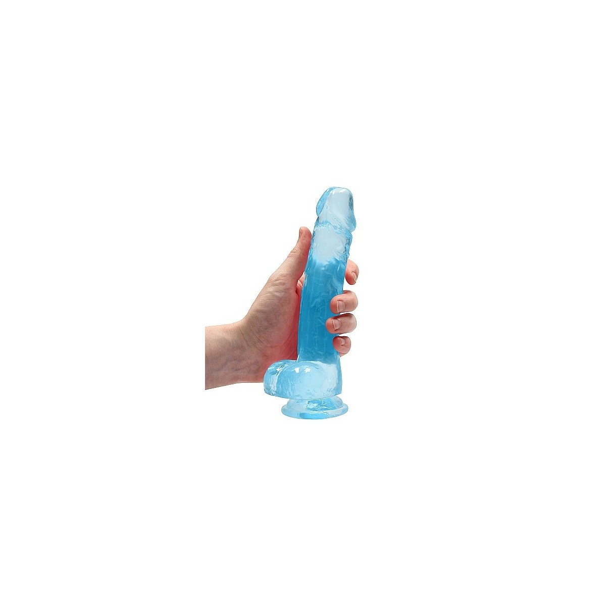 Dildo ventosa e palle blu trasparente 19 cm