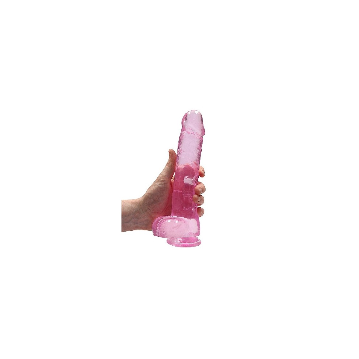 Dildo ventosa e palle rosa trasparente 22 cm