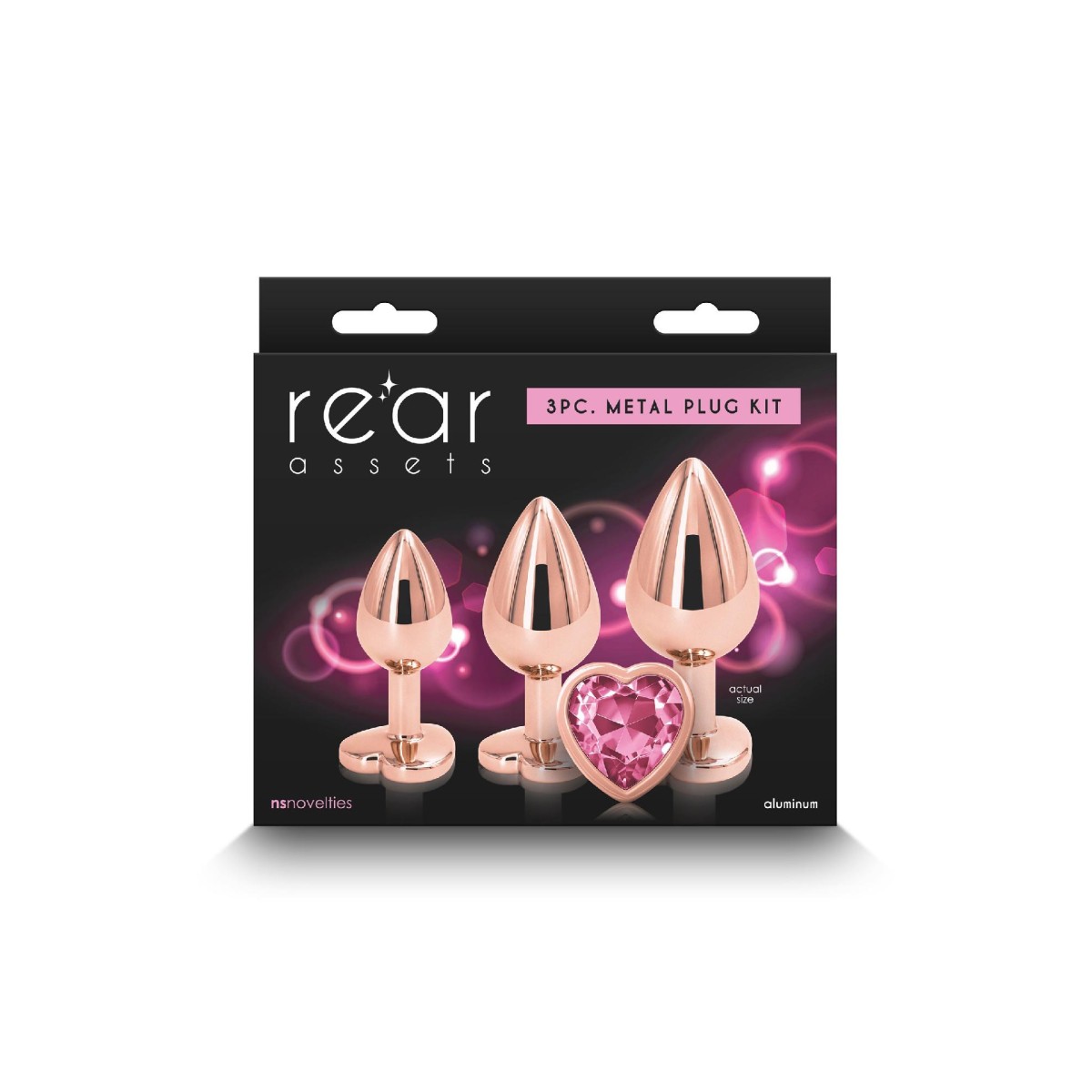 Set Plug anali 3 pz metallo cuore oro rosa