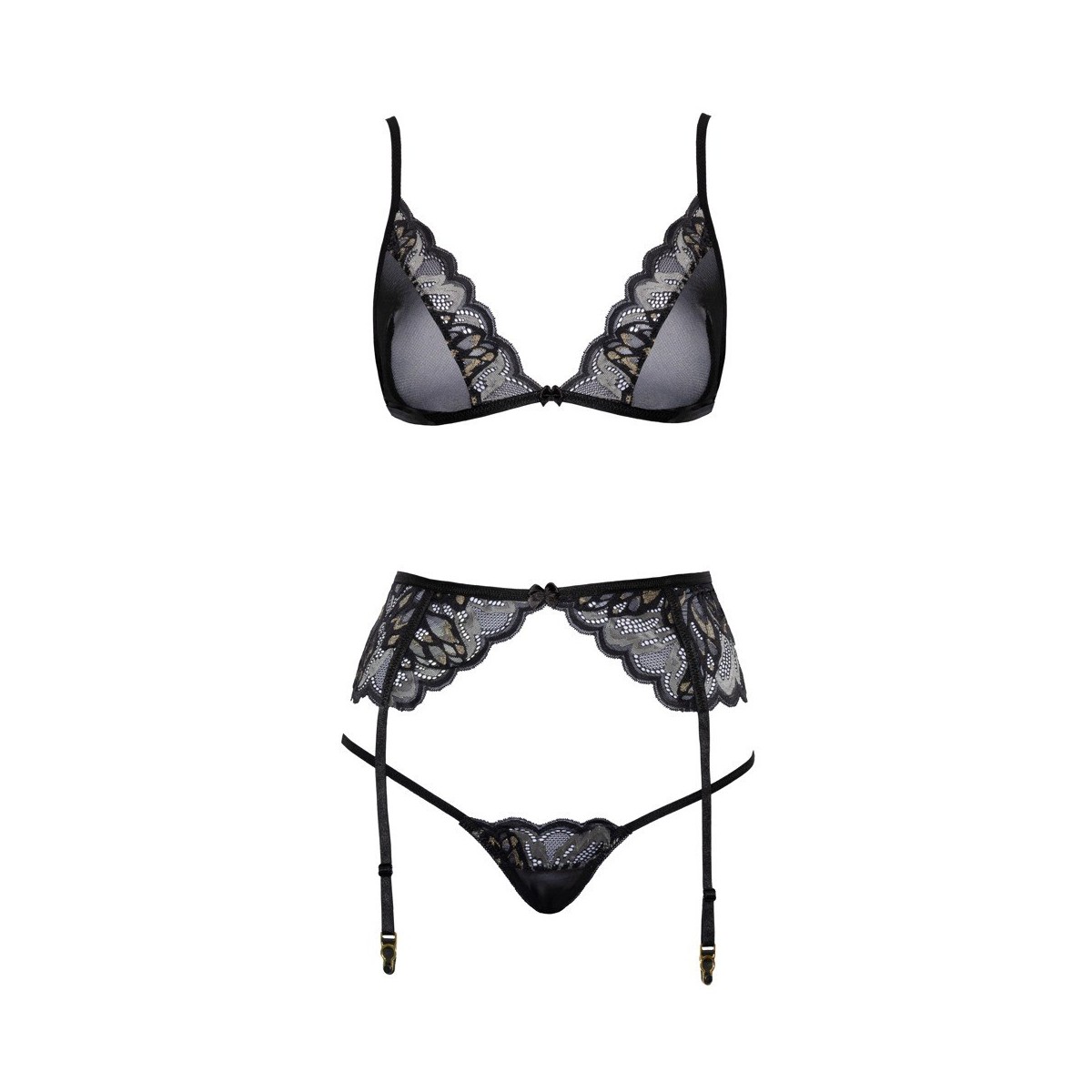 Set sexy reggiseno perizoma reggicalze nero