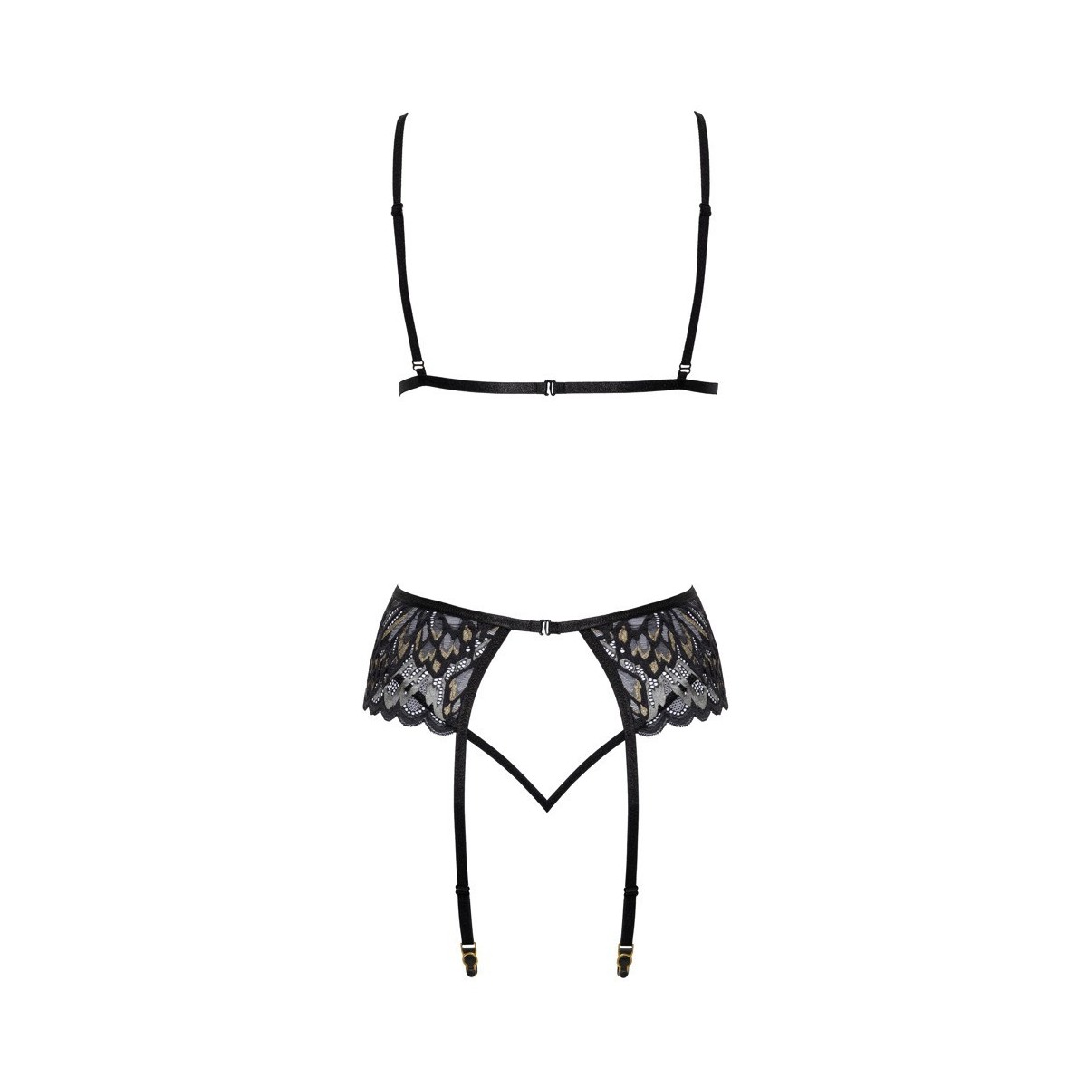 Set sexy reggiseno perizoma reggicalze nero