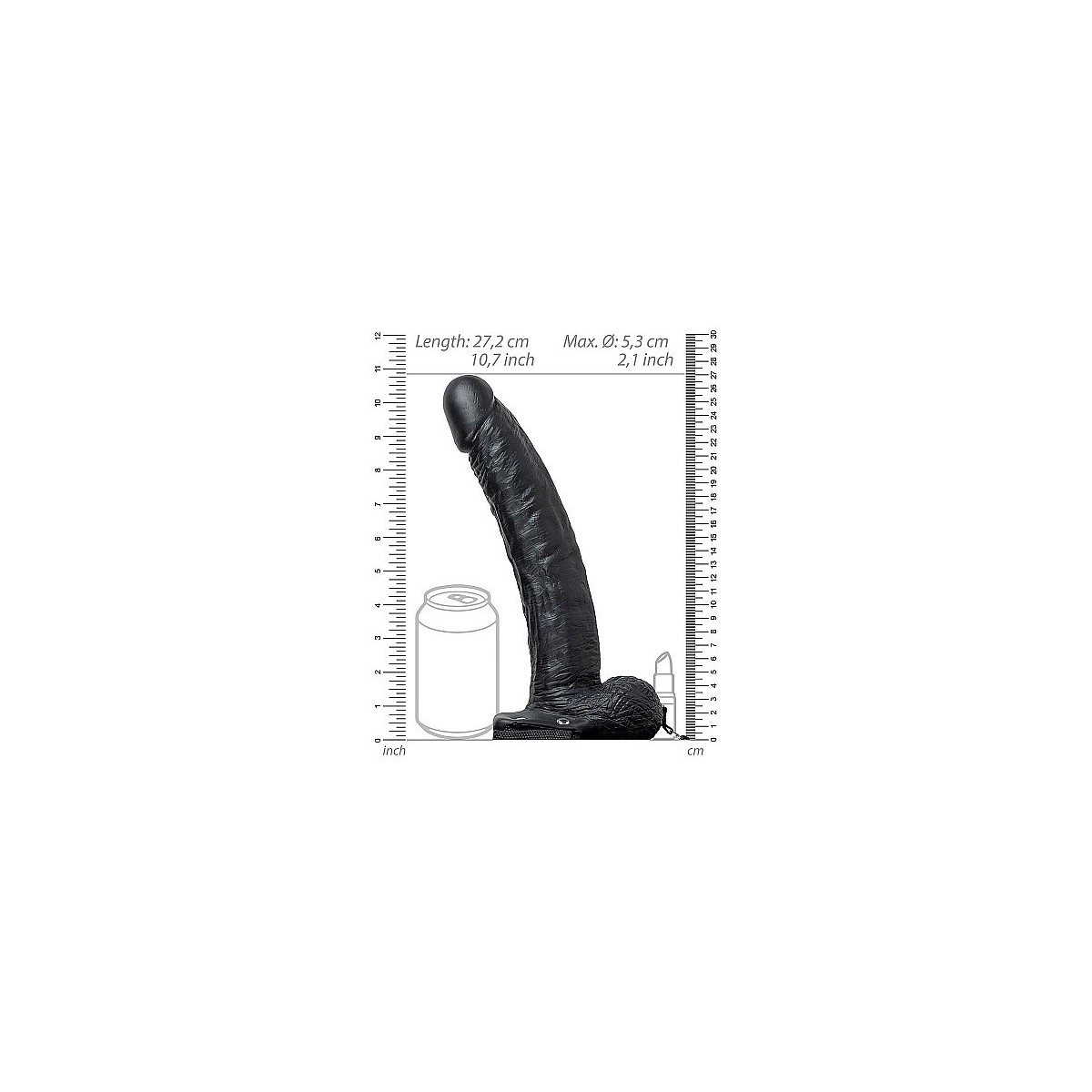 Fallo Strapon cavo con testicoli 27 cm nero