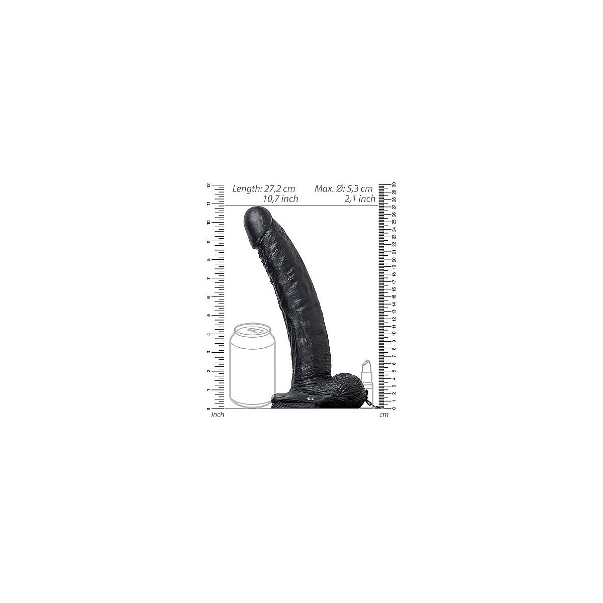 Vibratore Strapon cavo testicoli 27 cm nero