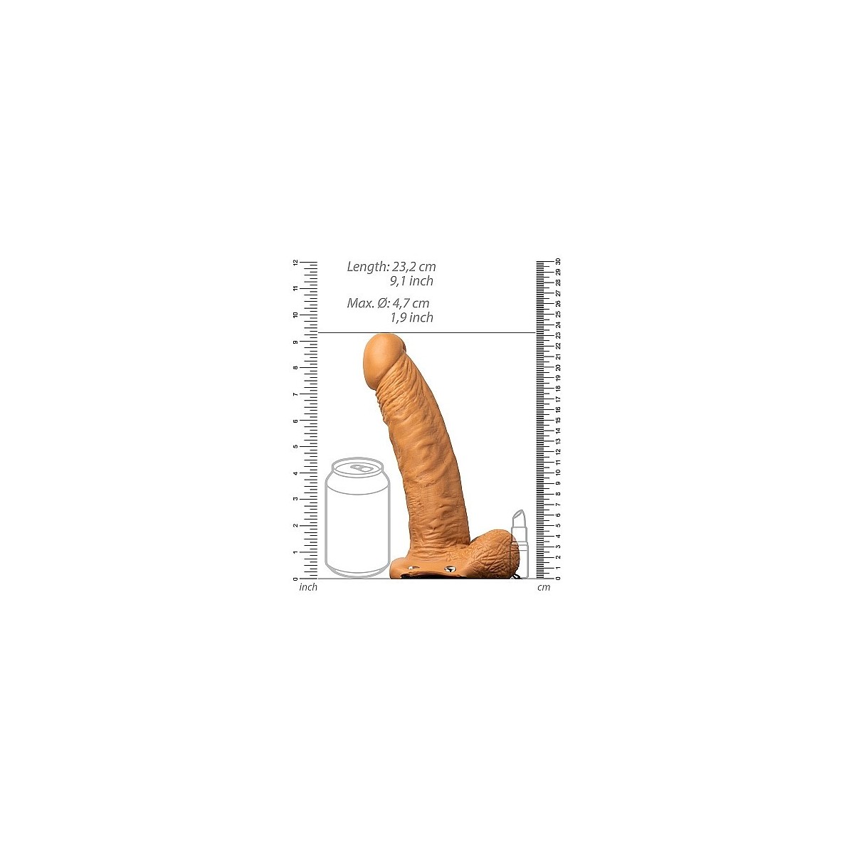 Vibratore Strapon cavo testicoli 23cm mulatto