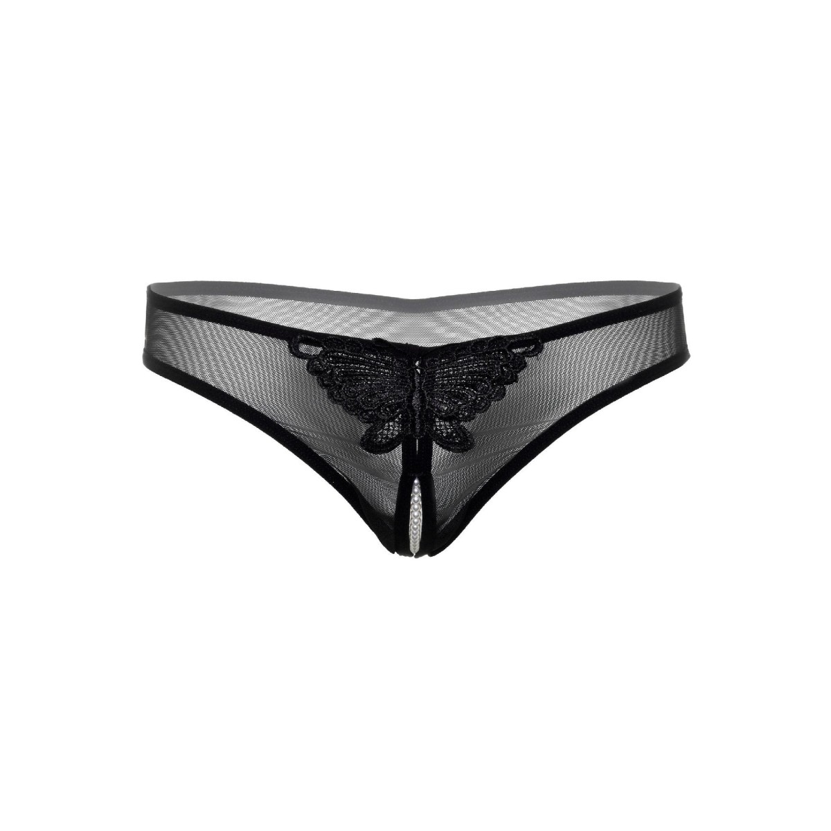 Tanga sexy aperto con perle Indra nero