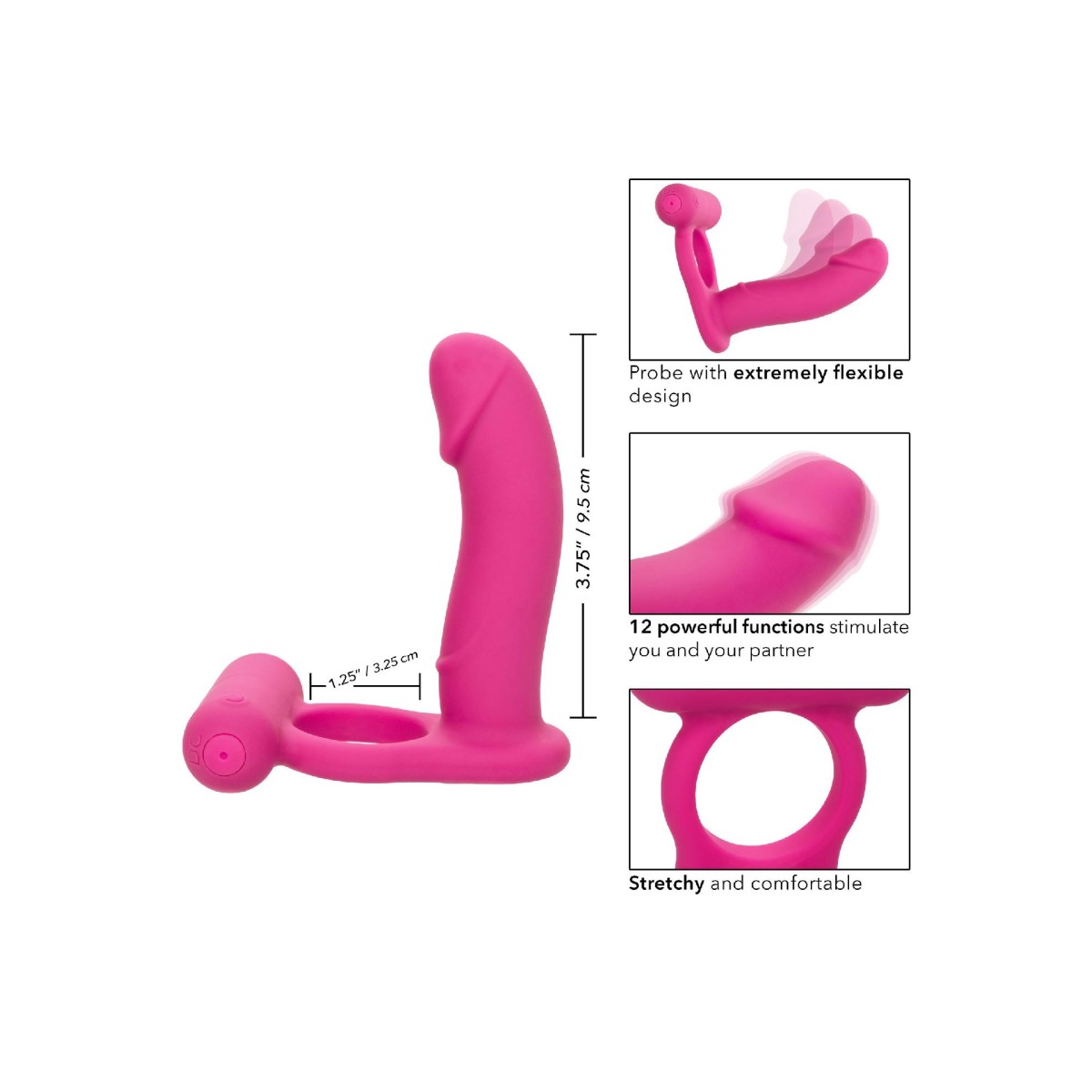 Anello pene con dildo vibrante fucsia