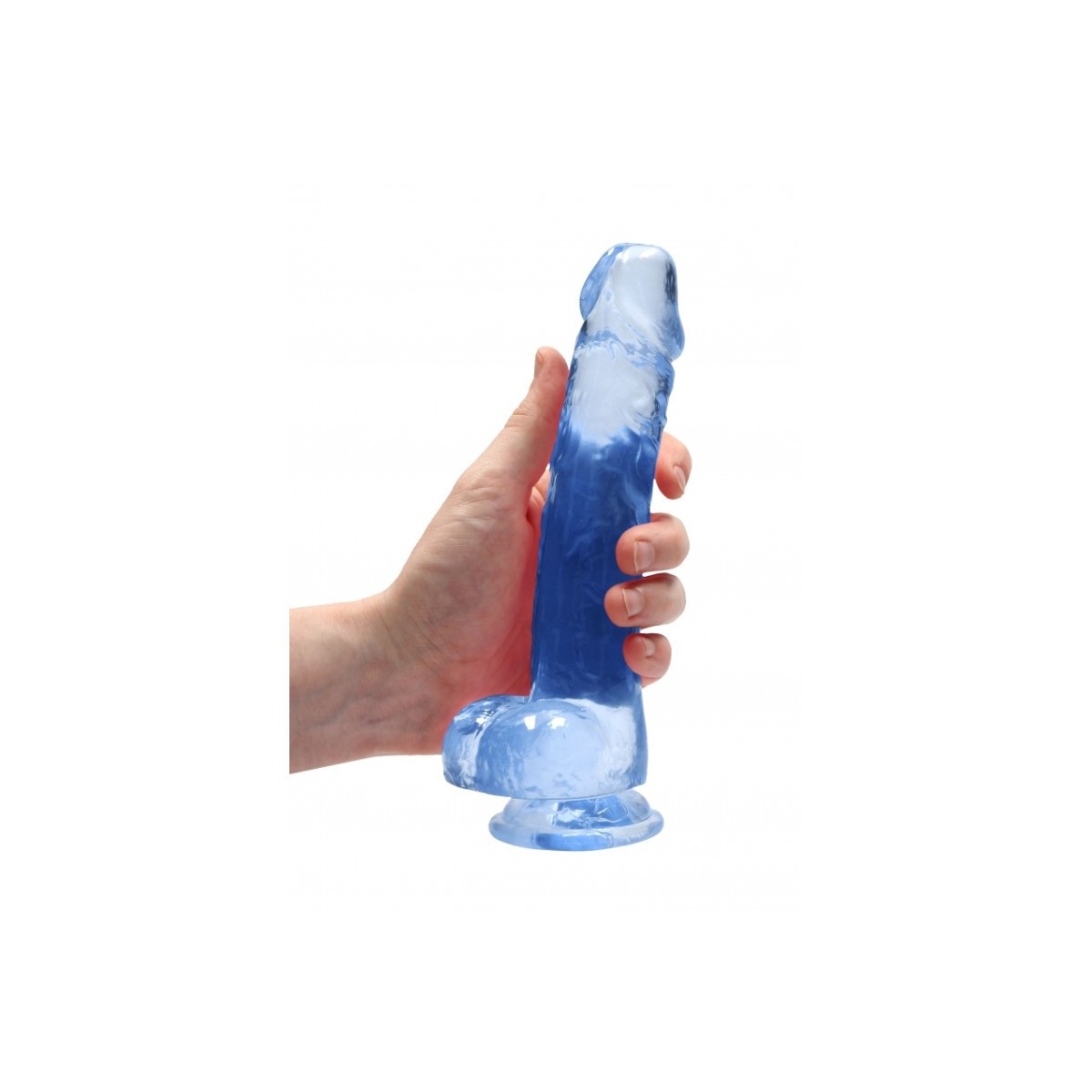 Dildo ventosa e palle blu trasparente 19 cm