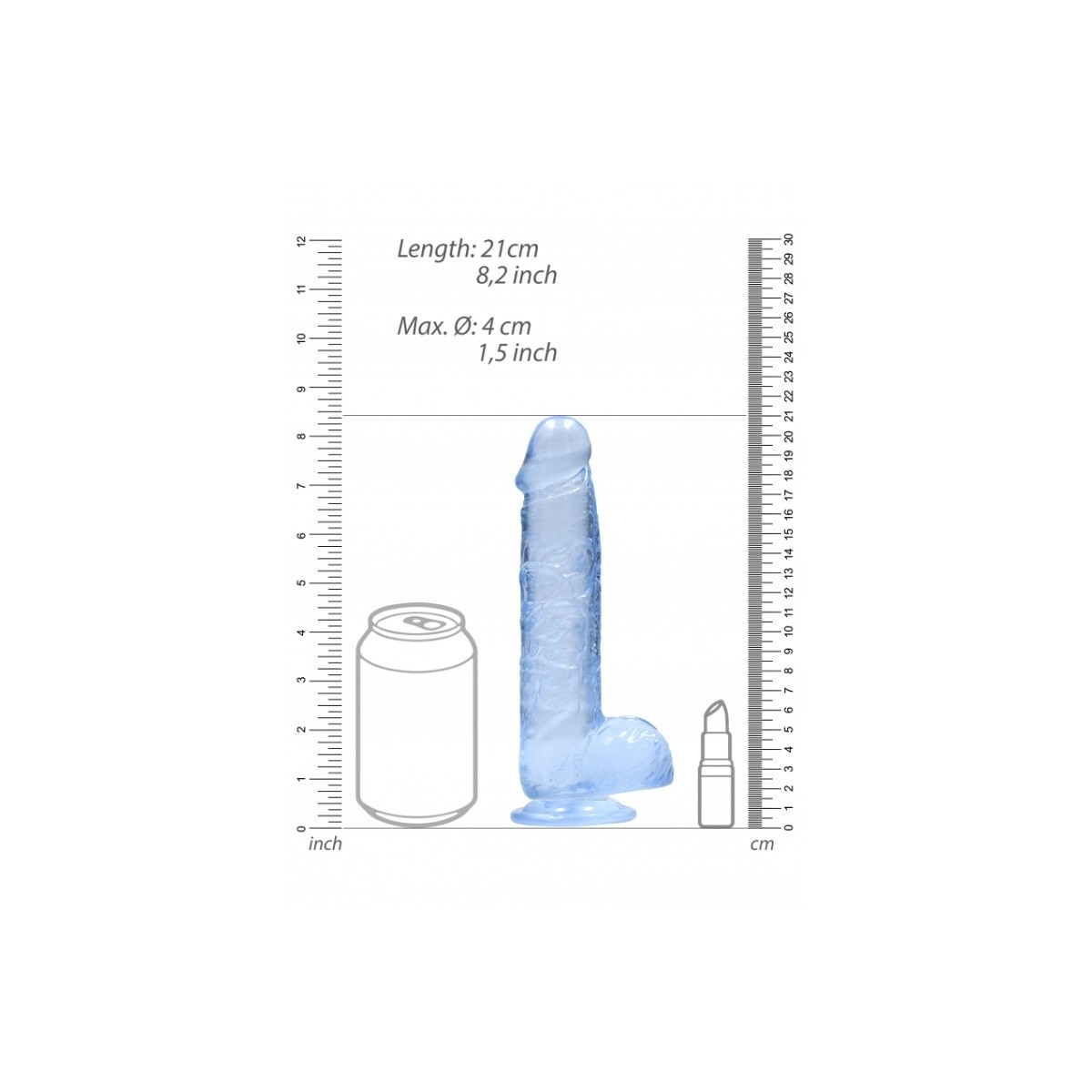 Dildo ventosa e palle blu trasparente 19 cm