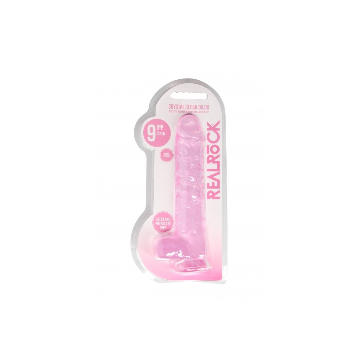 Dildo ventosa e palle rosa trasparente 22 cm