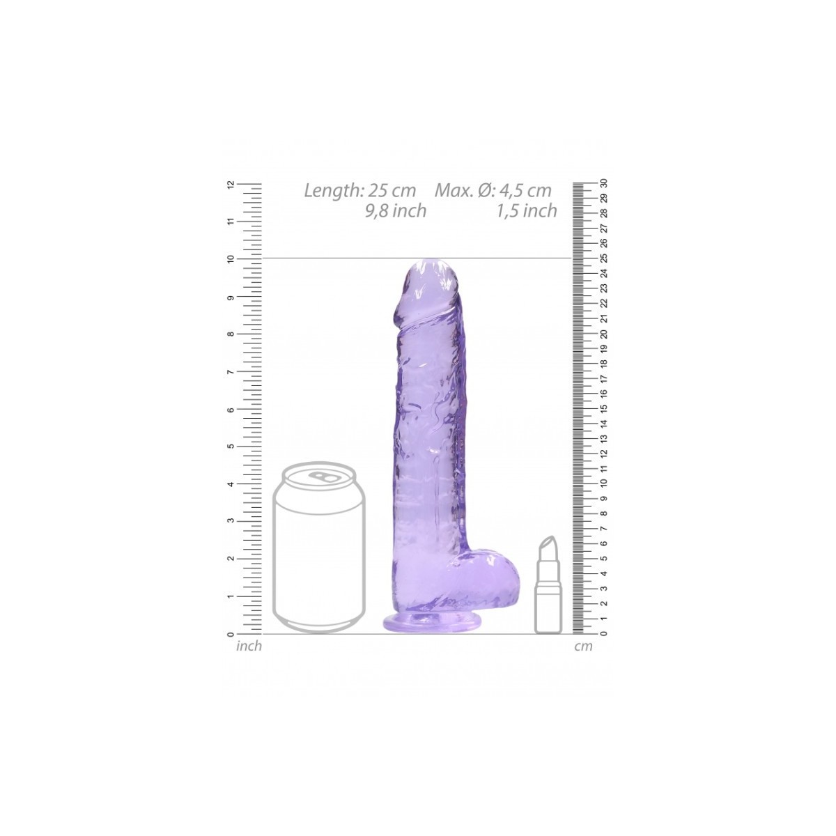 Dildo ventosa e palle viola trasparente 22 cm