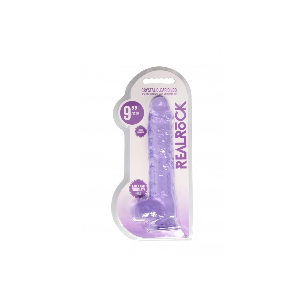 Dildo ventosa e palle viola trasparente 22 cm