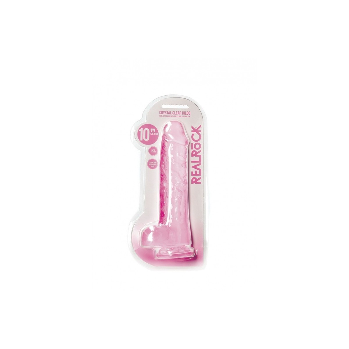 Dildo ventosa e palle rosa trasparente 25 cm