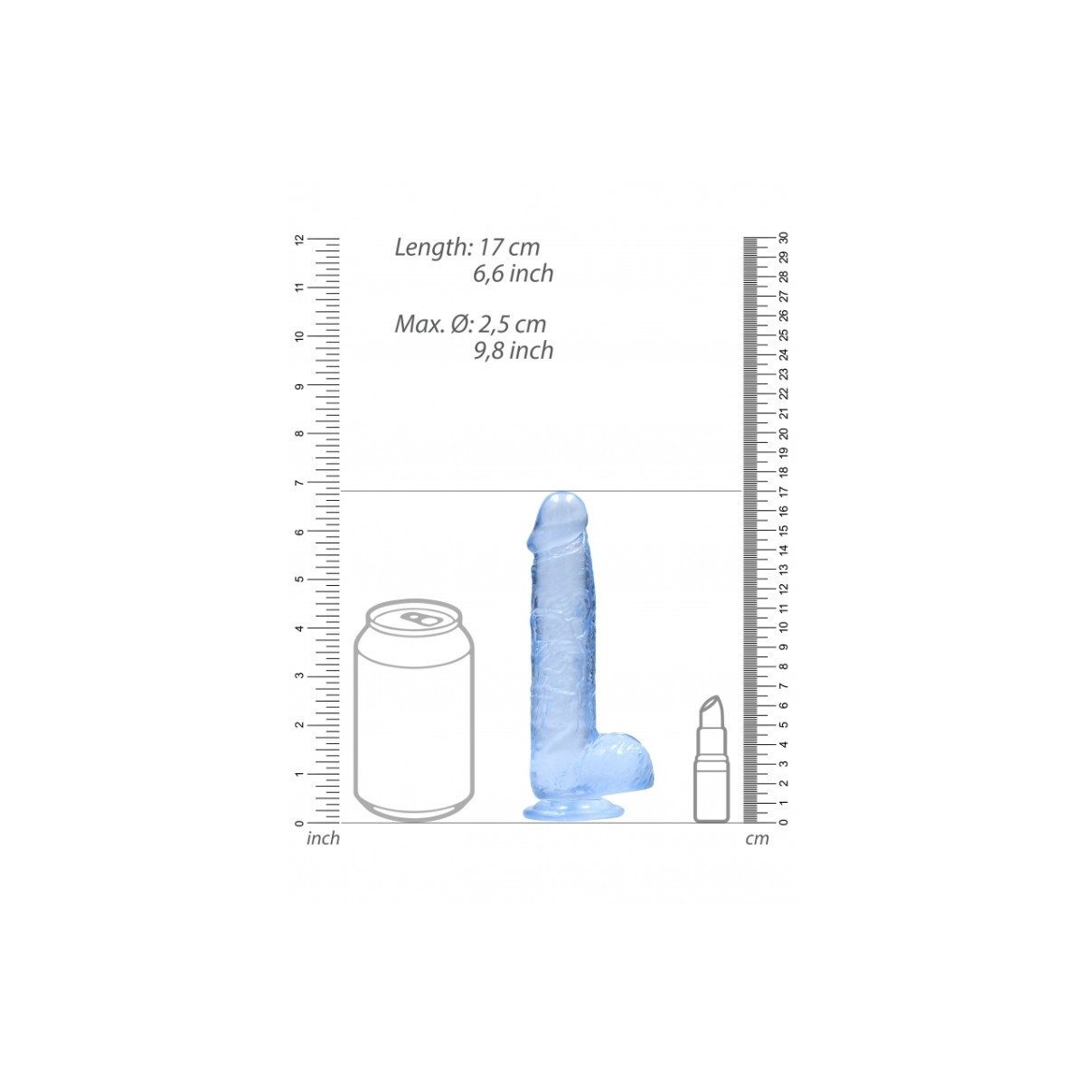 Dildo ventosa e palle blu trasparente 15 cm