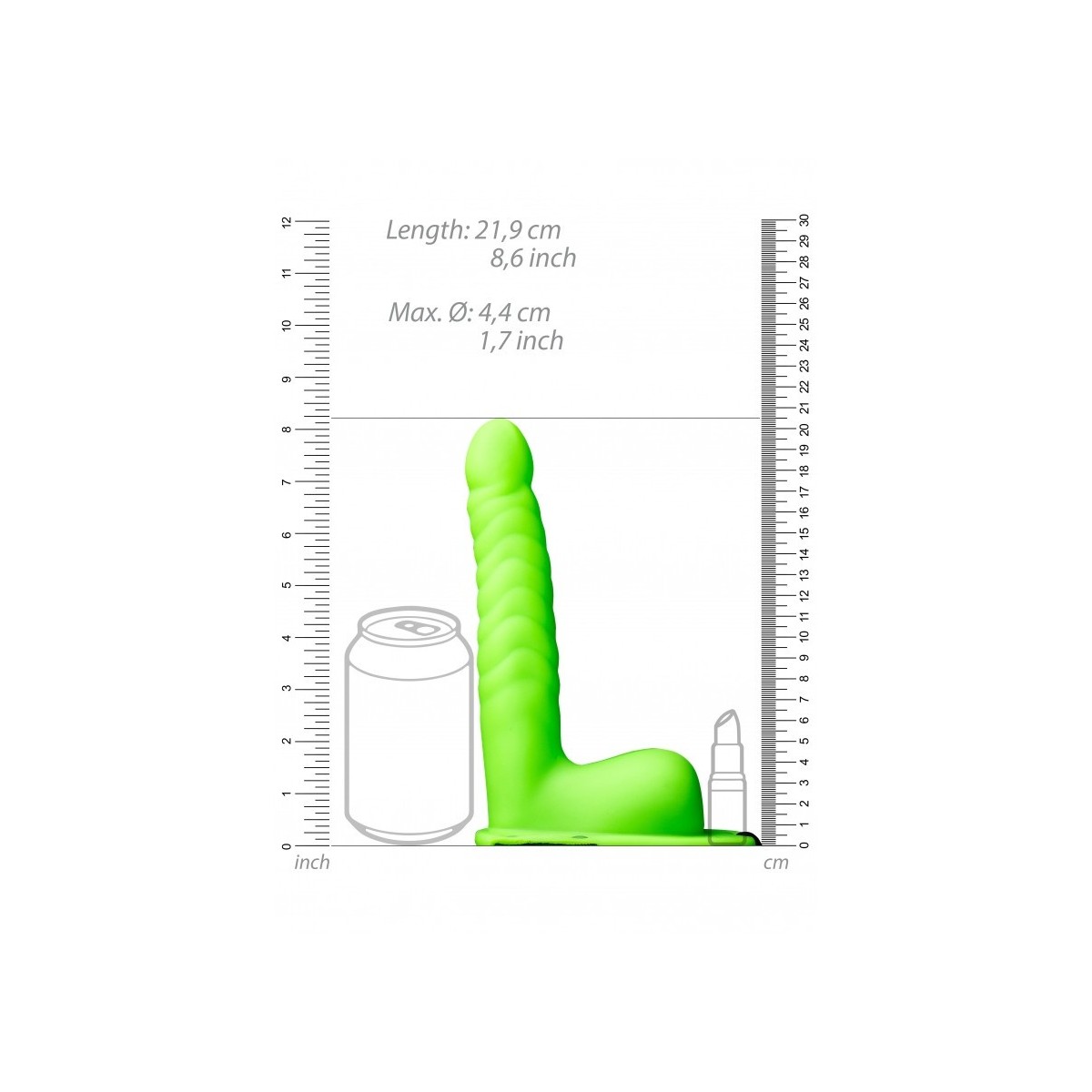 Fallo Strap-On Ribbed 21 cm verde fluo