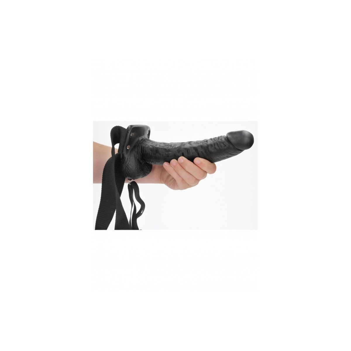 Fallo Strapon cavo con testicoli 27 cm nero