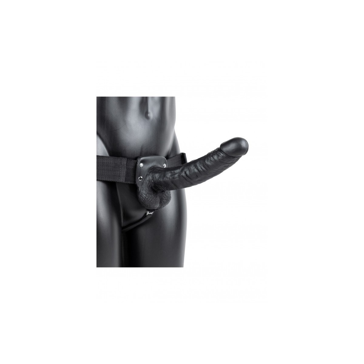 Fallo Strapon cavo con testicoli 27 cm nero