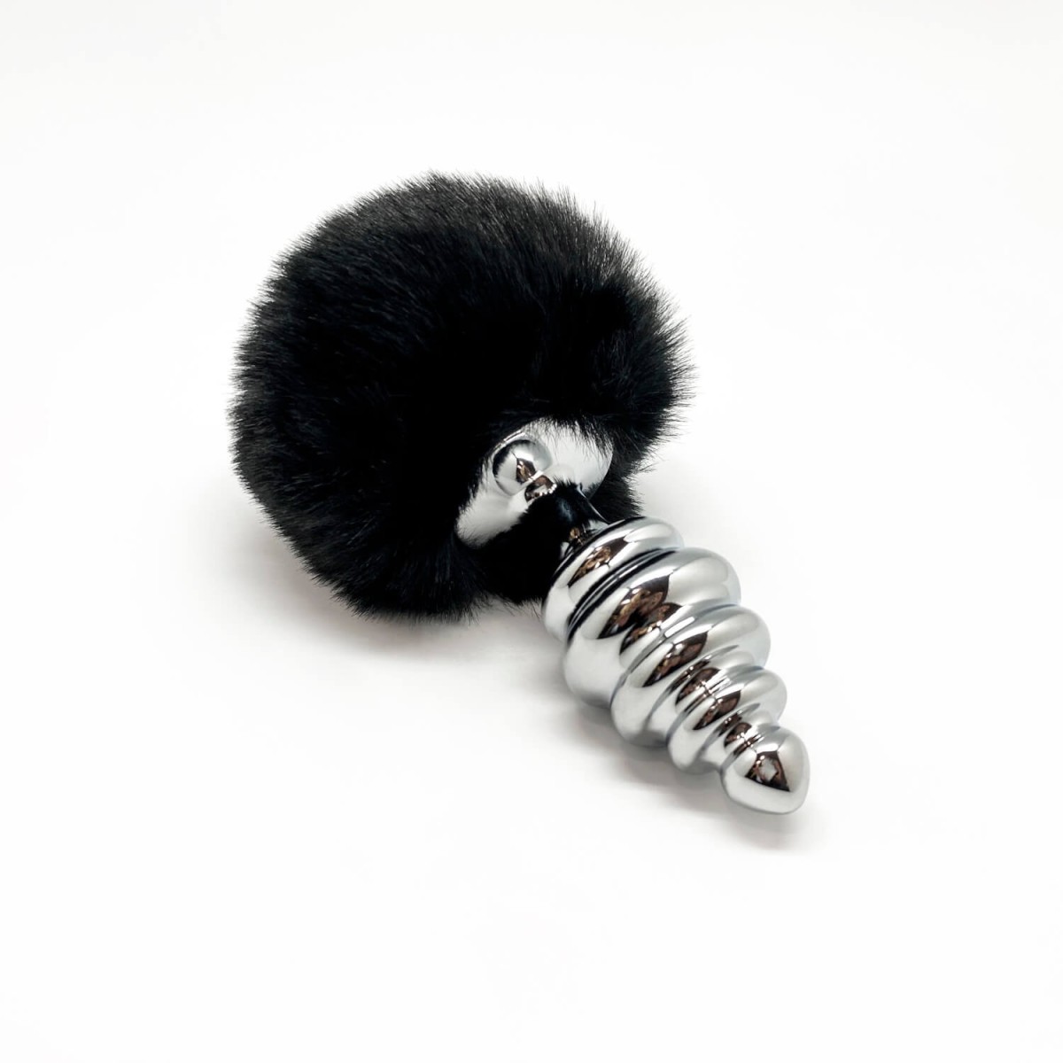 Plug anale metallo coda Fluffy Twist L Nero