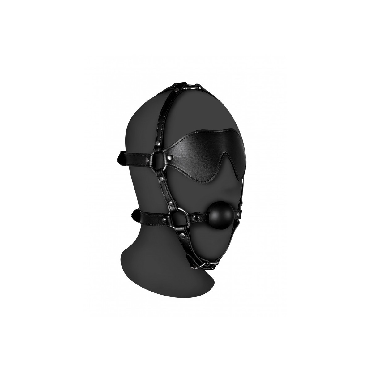 Imbracatura viso con maschera e ball gag nera