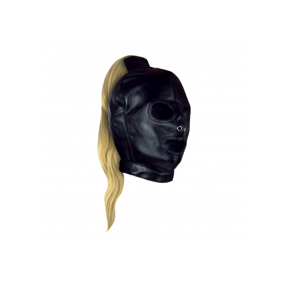 Maschera BDSM nera con coda bionda