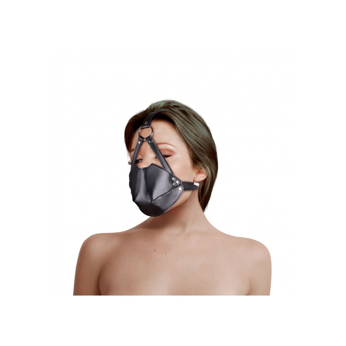 Imbracatura viso ball gag copribocca nera