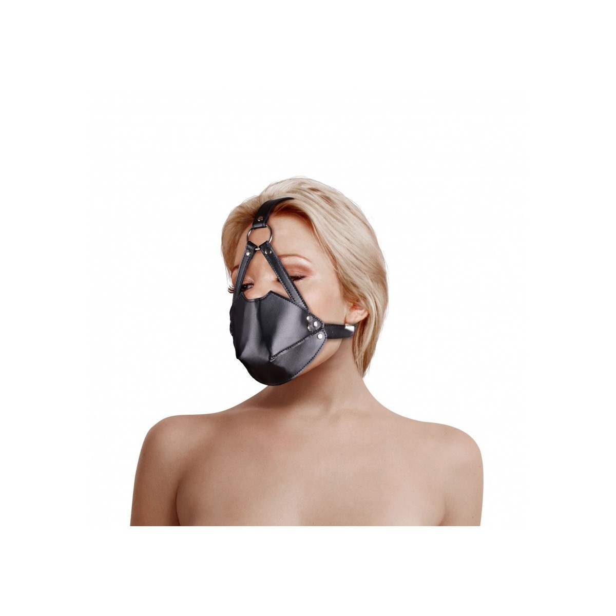 Imbracatura viso ball gag e copribocca nera