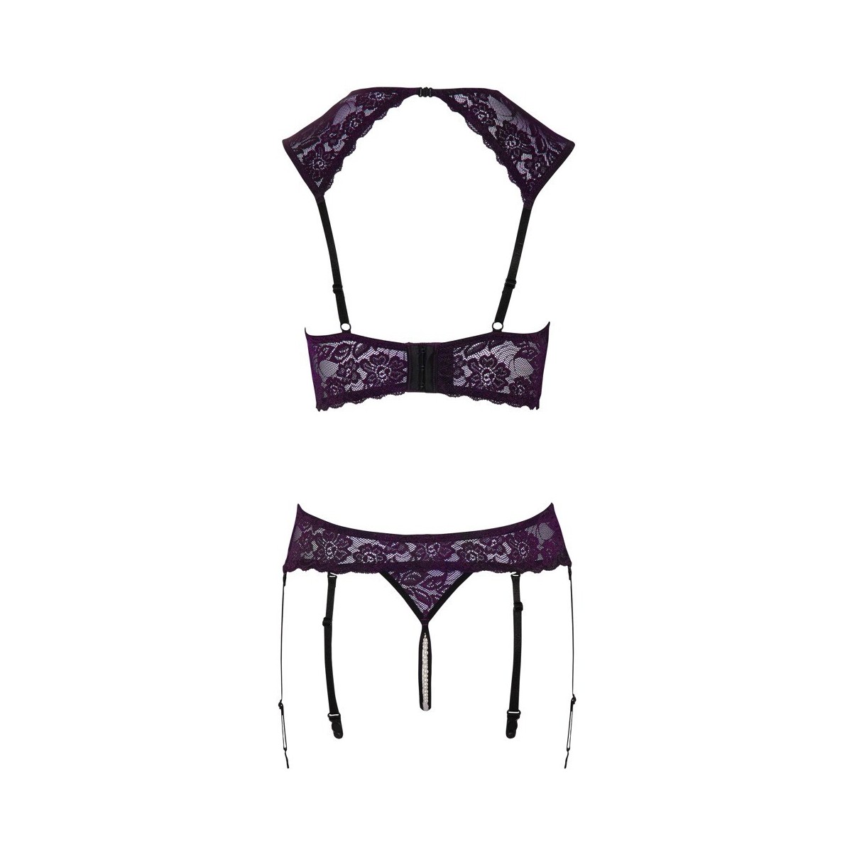 Completo intimo viola con reggicalze e perle