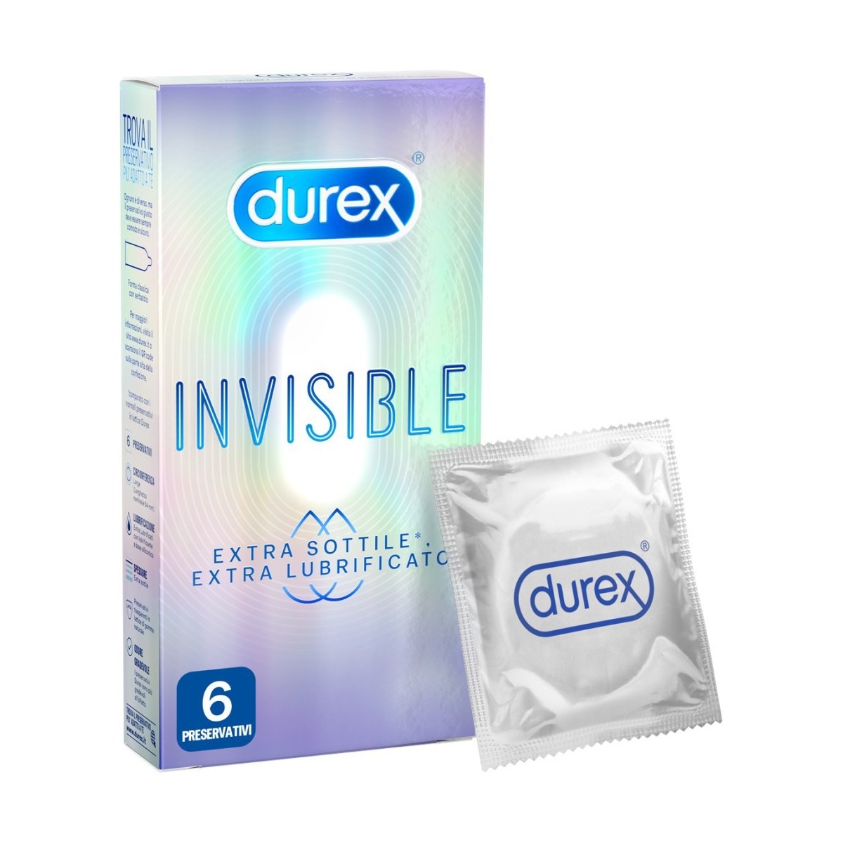 Preservativi durex invisible extra lube 6pz