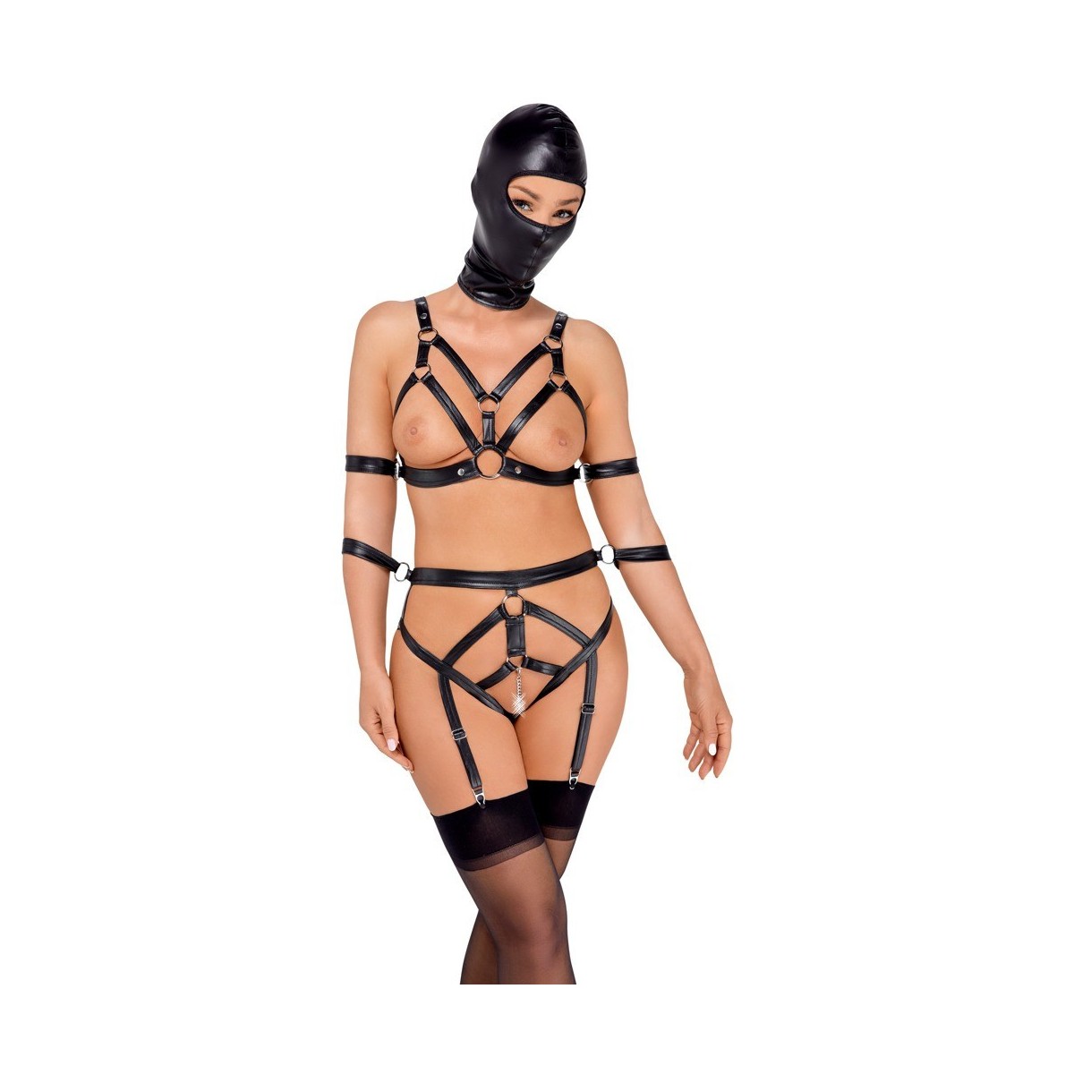 Set intimo con cinghie e maschera bdsm nero