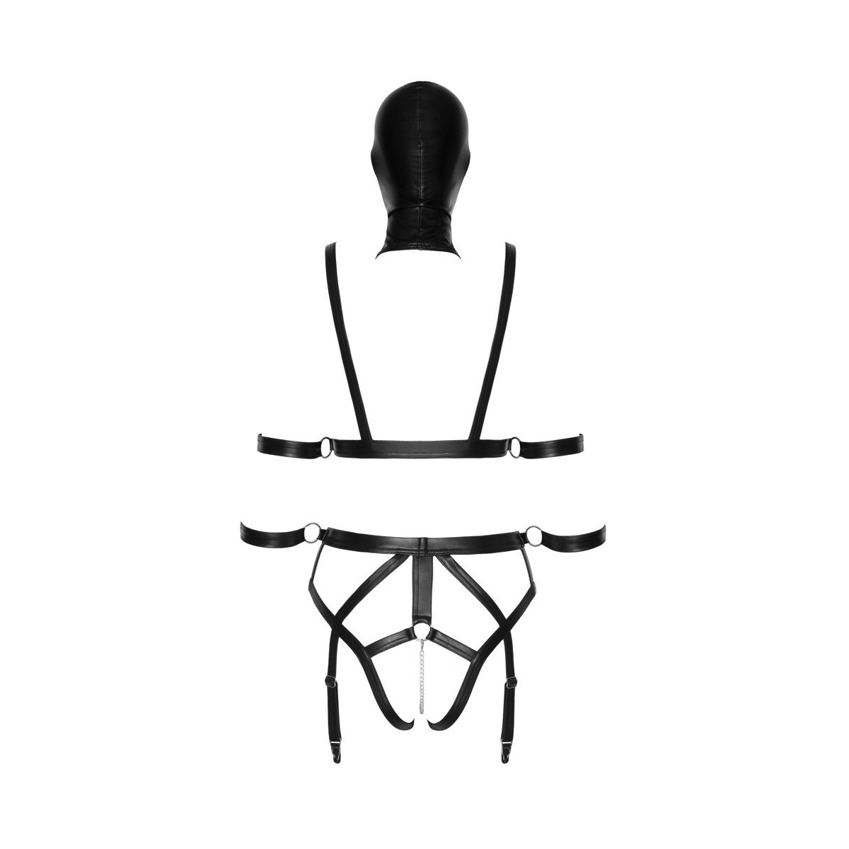 Set intimo con cinghie e maschera bdsm nero