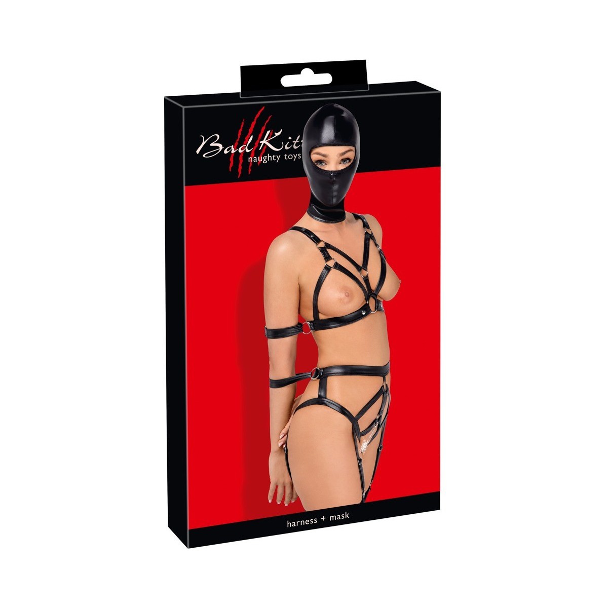 Set intimo con cinghie e maschera bdsm nero