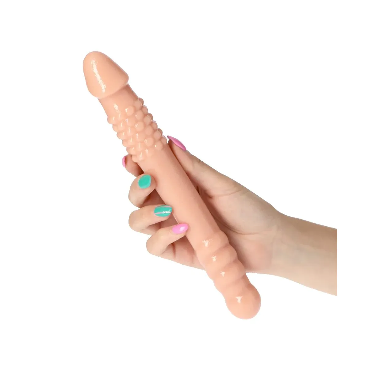 Dildo doppio stimolante pelle chiara 25 cm