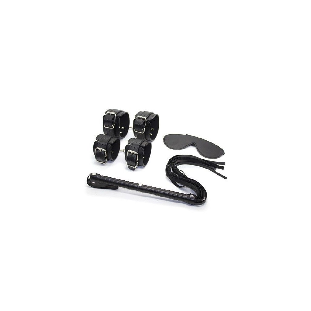 Kit BDSM base nero manette cavigliere frusta