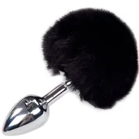 Plug anale metallo con pompon Fluffy S nero