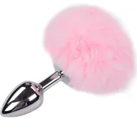 Plug anale metallo con pompon Fluffy S rosa