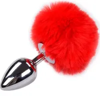 Plug anale metallo con pompon Fluffy M rosso