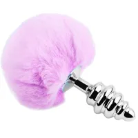 Butt Plug metallo pompon viola Fluffy Twist S